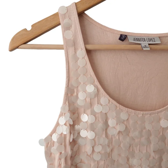 Jennifer Lopez Pale Pink Shimmery Tank Top Size Medium - Picture 2 of 7